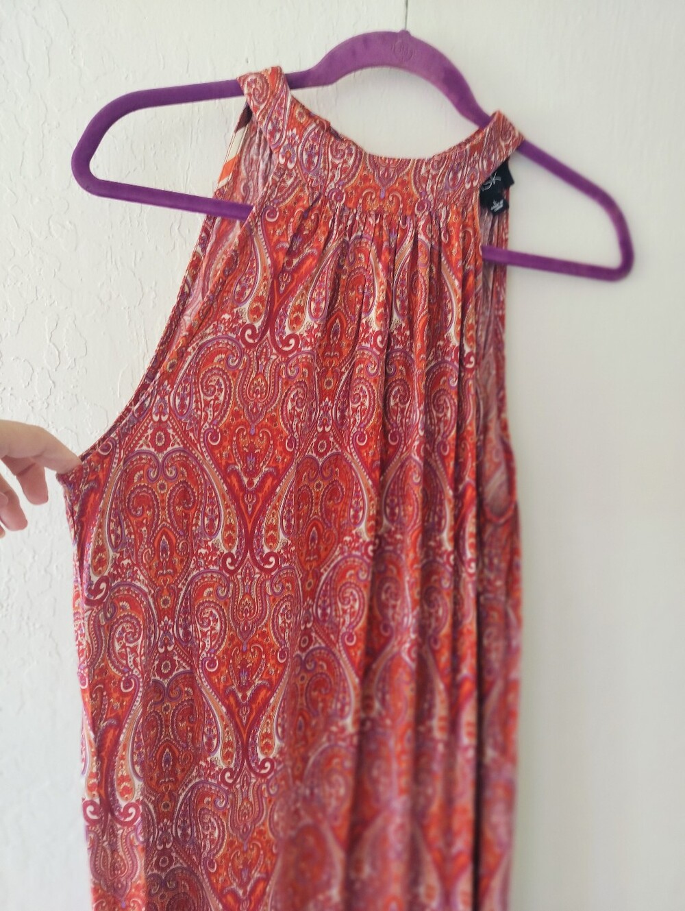 MSK Paisley Halter Maxi Dress Sz L  Boho Resortwear Tie Back 100% Rayon - Picture 2 of 9